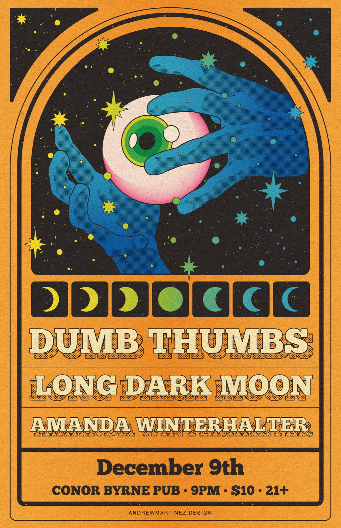 Poster for Dumb Thumbs, Long Dark Moon, and Amanda Winterhalter at Conor Byrne on December 9.