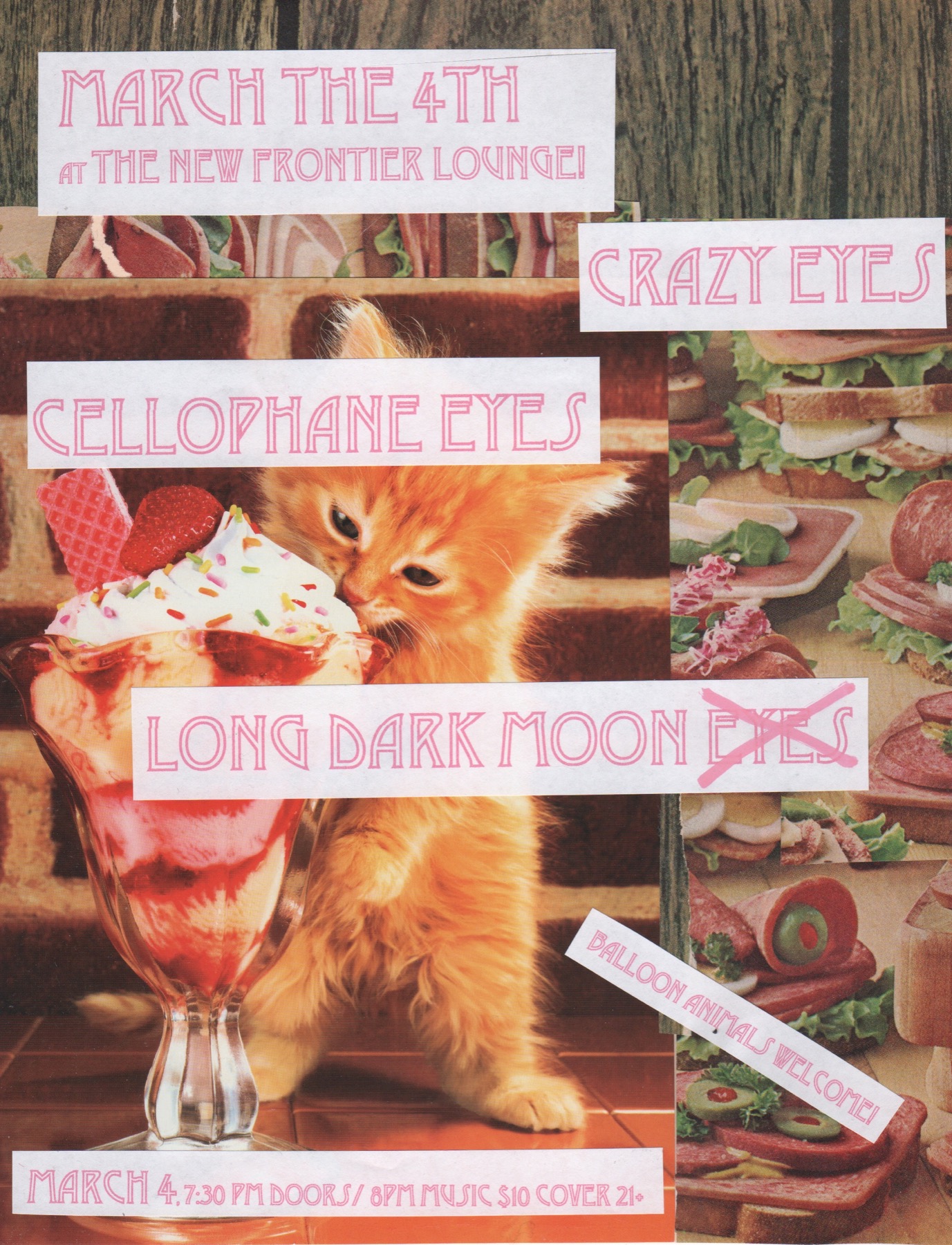 Poster for Long Dark Moon, Crazy Eyes, and Cellophane Eyes at The New Frontier Grill.