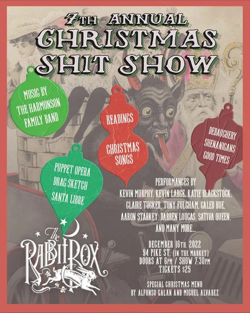 Poster for the 7th Annual Christmas Shit Show / Christmas Mishap at the Rabbit Box in Seattle.
