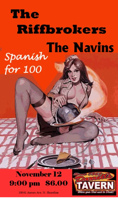 Poster for the Nov. 12, 2011 Spanish for 100 show at Darrell's Tavern with The Navins and The Riffbrokers.