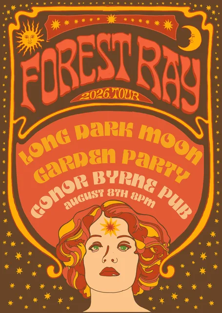 Poster for Long Dark Moon, Garden Party and Forest Ray at Conor Byrne on Aug. 8, 2026.