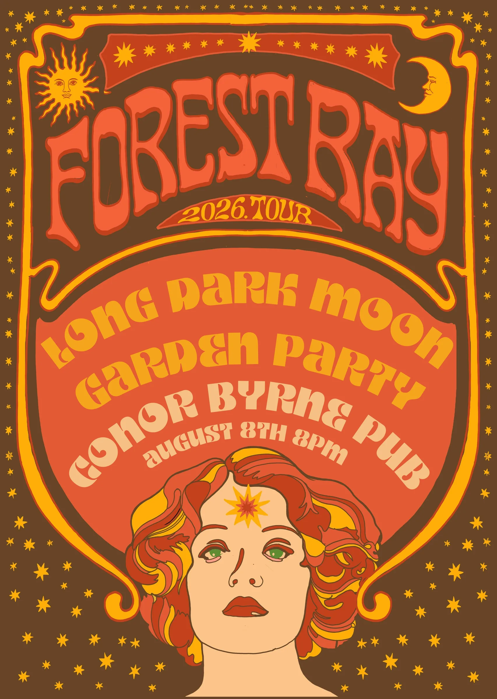 Poster for Long Dark Moon, Garden Party and Forest Ray at Conor Byrne on Aug. 8, 2026.