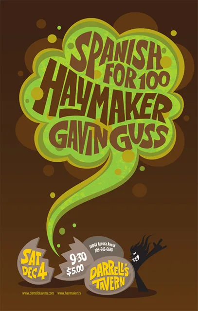 Flyer for Spanish for 100, Gavin Guss and Haymaker at Darrell's Tavern on Dec. 4, 2010.