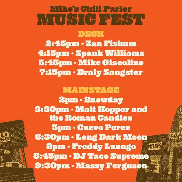 Mike’s Chili Fest official set-times graphic