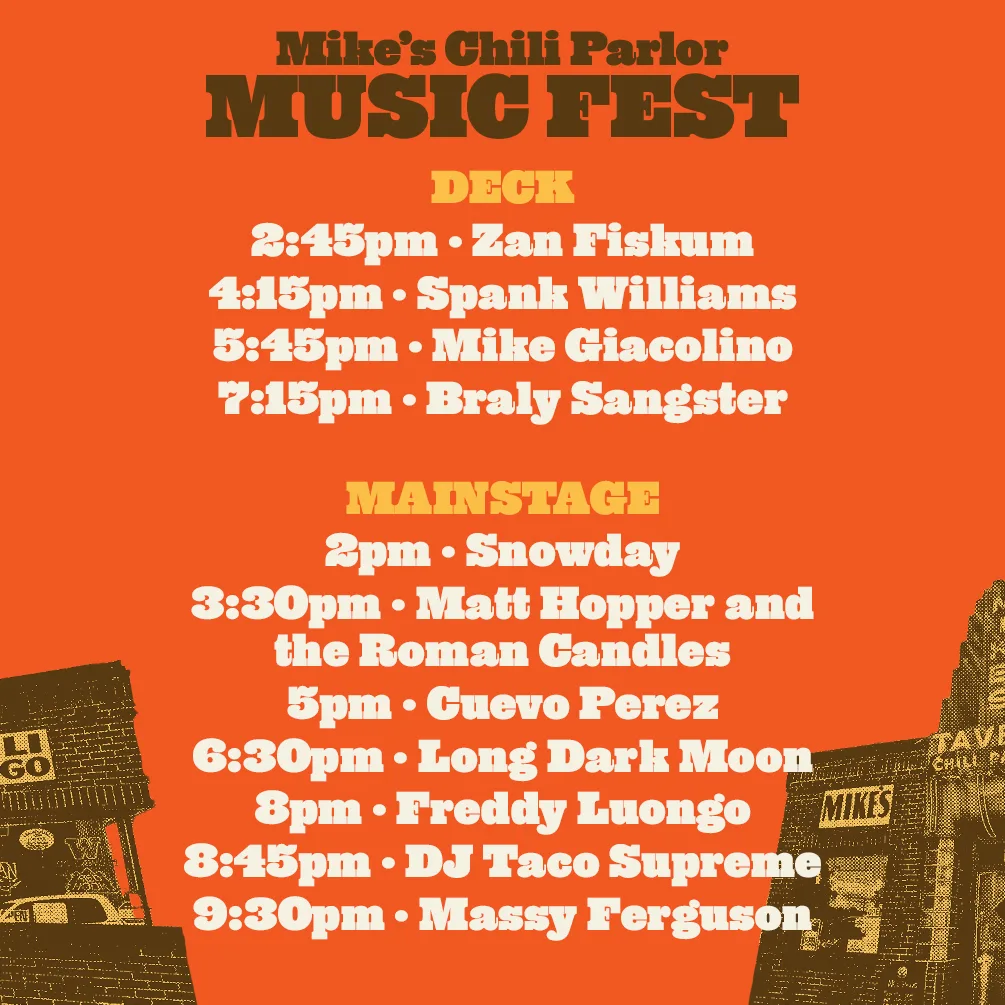 Mike’s Chili Fest official set-times graphic