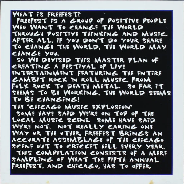 Freefest booklet page explaining the festival and compilation.
