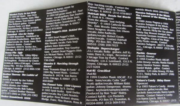 Page of artist notes from the 1994 Freefest compilation booklet.