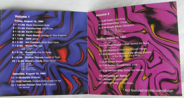 Freefest compilation booklet listing the recorded performances included on the CD.