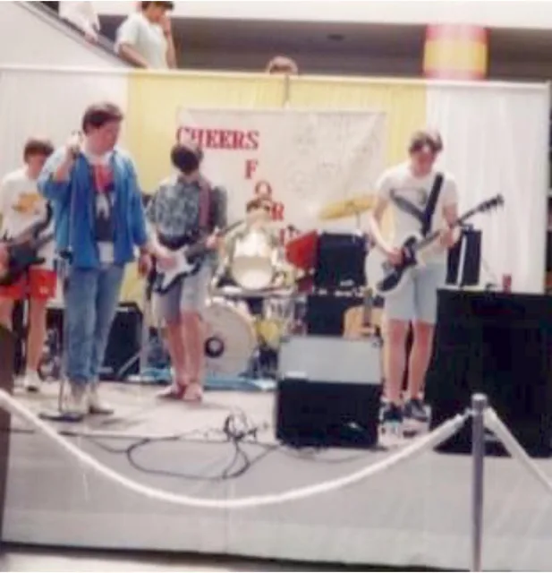 The 8th Day performing on a mall stage at White Oaks Mall in 1989.