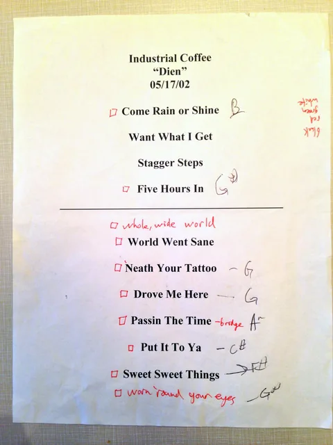 Original Industrial Coffee stage setlist — “Dien” — May 17, 2002.