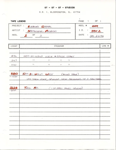 Spitshine Picasso studio/session document.