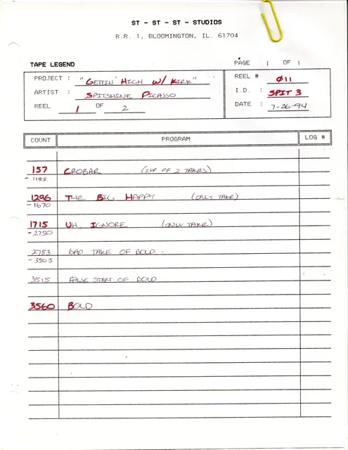 Spitshine Picasso studio/session document.