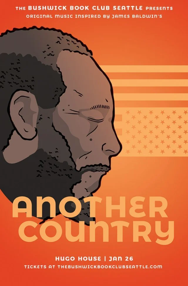 Official illustrated poster for Bushwick Book Club Seattle — Another Country — Hugo House, 2019-01-26.